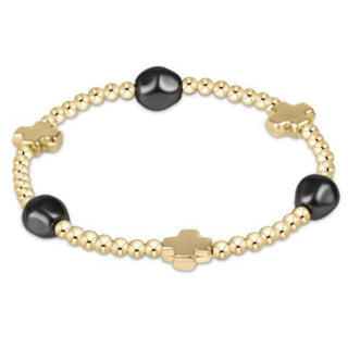 Signature Cross Admire Gold Pattern 3mm Bead Bracelet • Dark Grey