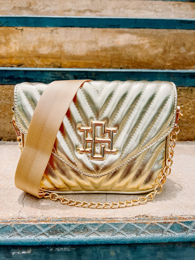 Paulette Quilted Crossbody • Gold