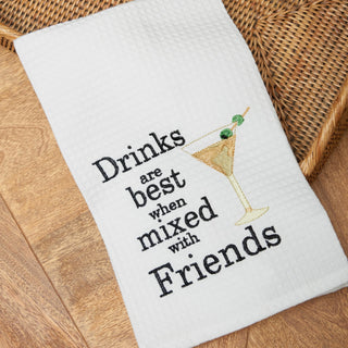 Drinks Are Best With Friends Waffle Weave Kitchen Towel