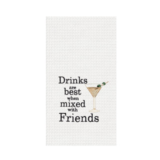 Drinks Are Best With Friends Waffle Weave Kitchen Towel