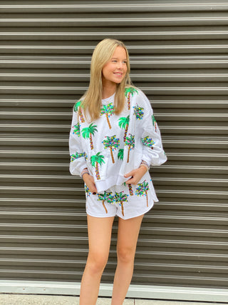 QOS Christmas Light & Palm Tree Shorts • White