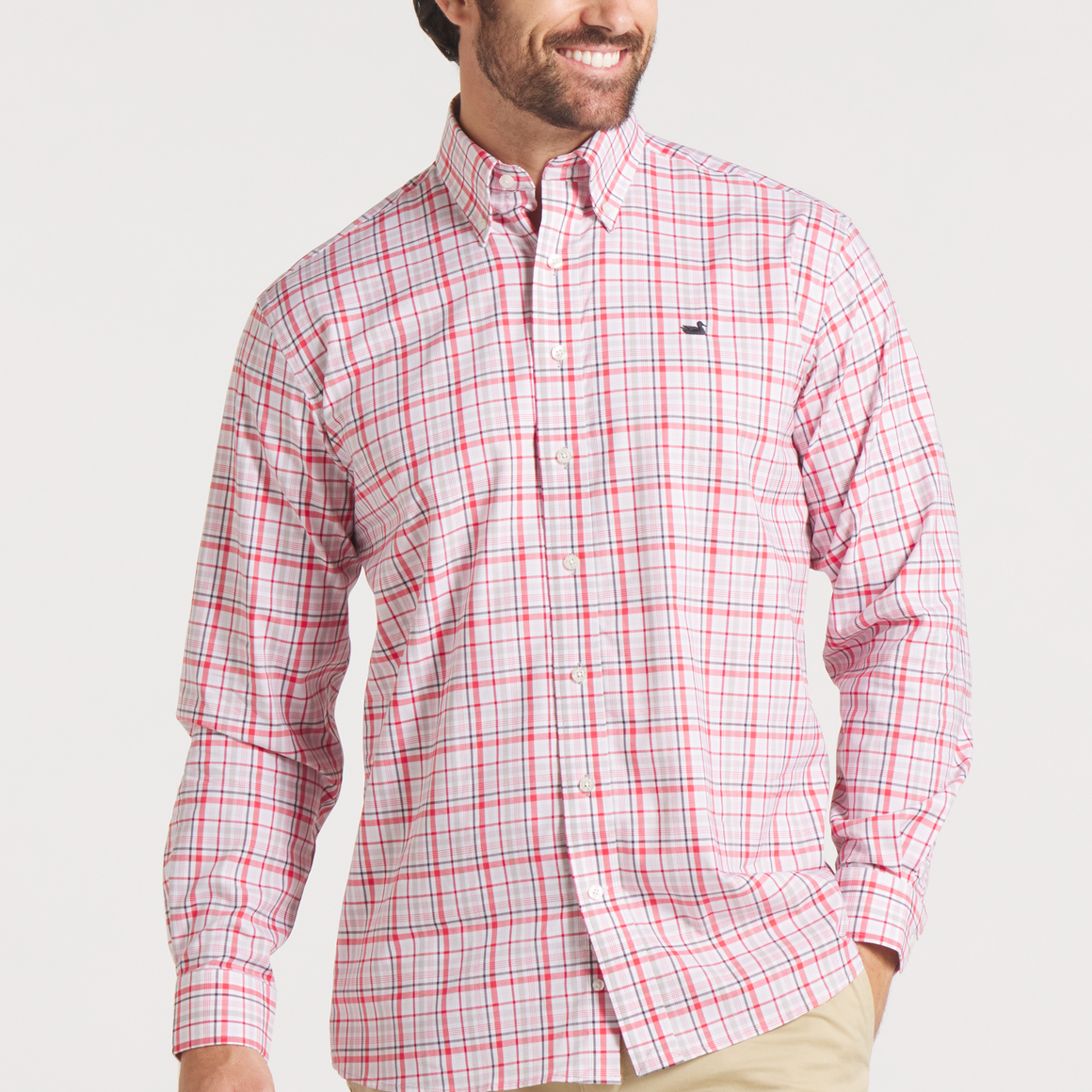 Van Buren Performance Grid Dress Shirt • Crimson & Light Gray