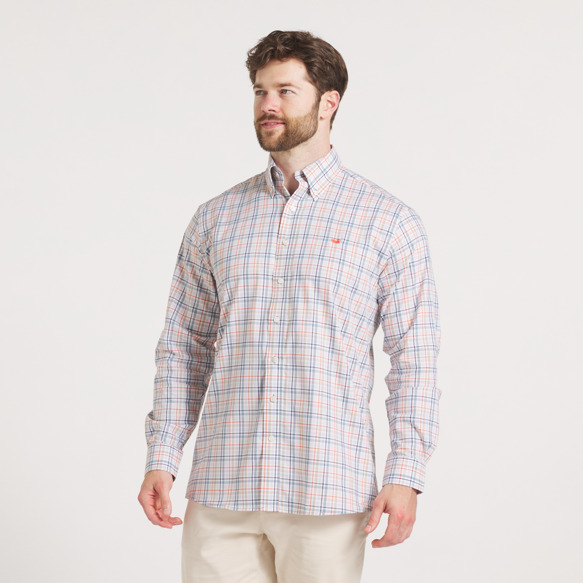 Van Buren Performance Grid Dress Shirt • Navy & Burnt Taupe