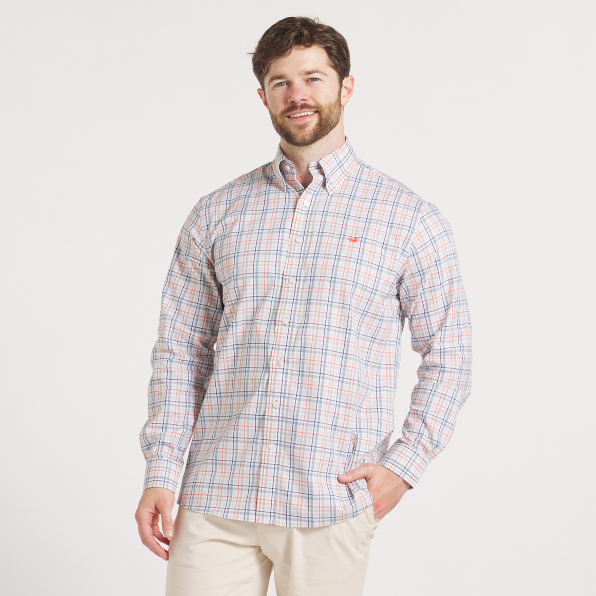 Van Buren Performance Grid Dress Shirt • Navy & Burnt Taupe