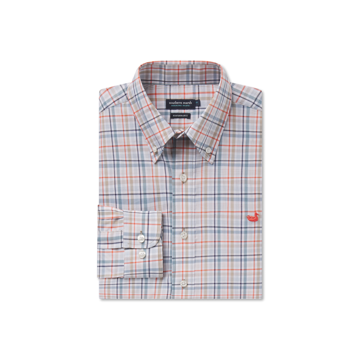 Van Buren Performance Grid Dress Shirt • Navy & Burnt Taupe