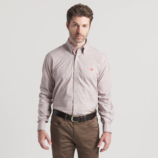 Dyer Performance Gingham Dress Shirt • Burnt Taupe & Dark Olive