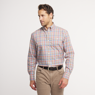 Franklin Plaid Performance Dress Shirt • Washed Slate & Burnt Orange