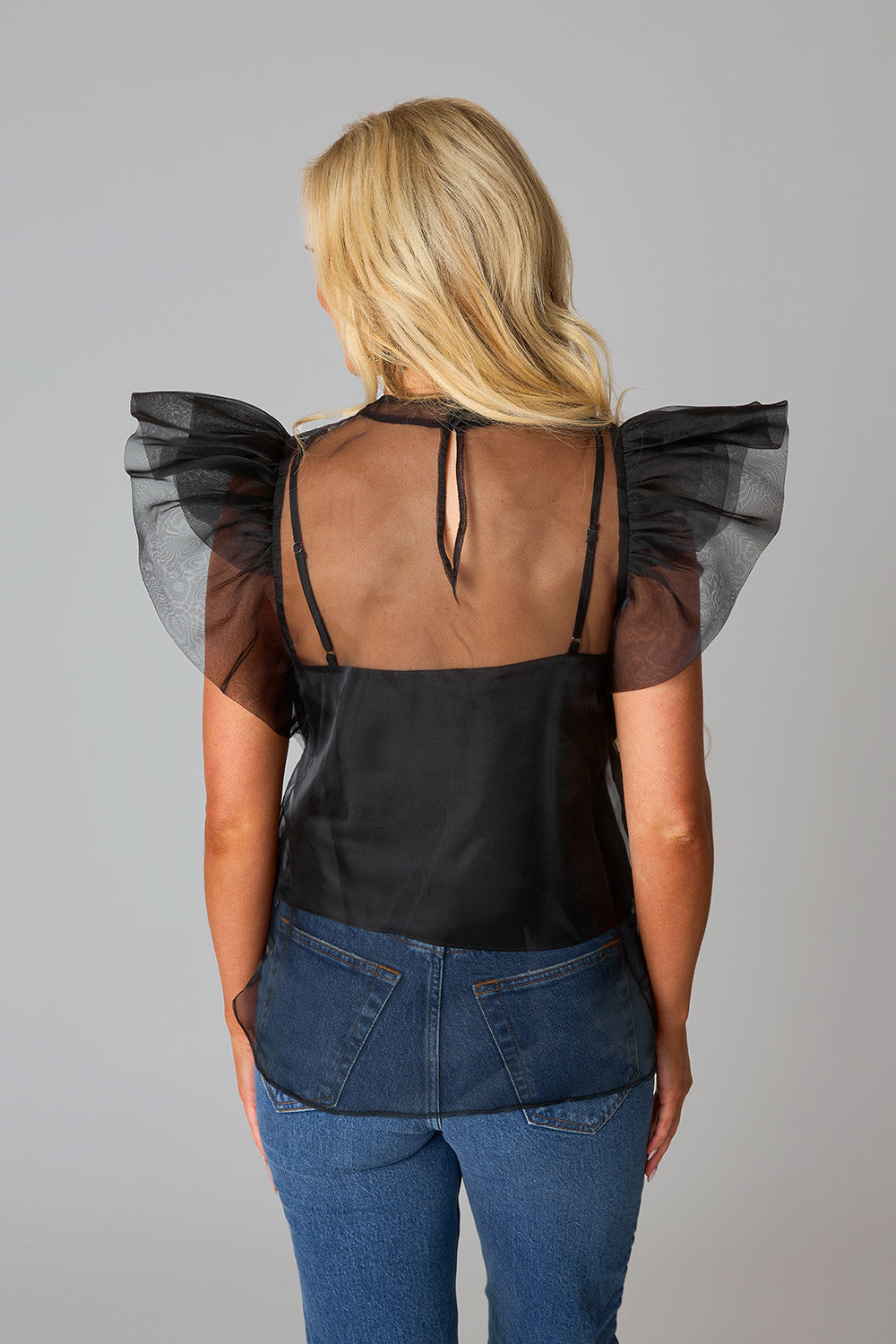 Kaycee Organza Ruffle Sleeve Top • Black