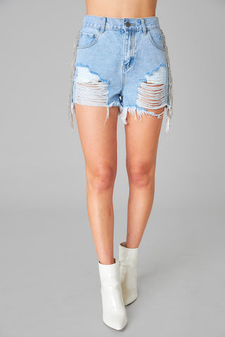 Raven Crystal Shorts • Light Wash