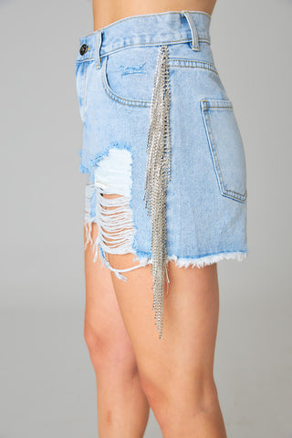 Raven Crystal Shorts • Light Wash