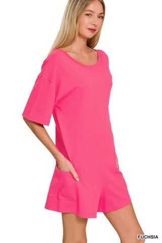 Bella Two-Way Neckline Romper • Fuchsia