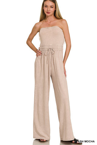 Kristin Acid Wash Strapless Jumpsuit • Ash Mocha