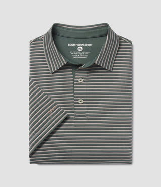 Crestline Stripe Polo - Dark Forest