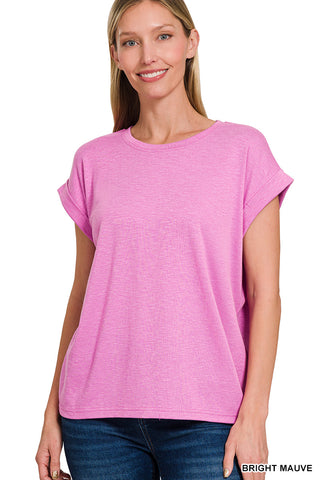 Kat Cotton Modal Slub Sleeve Tee • Bright Mauve