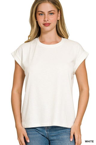 Kat Cotton Modal Slub Sleeve Tee • White