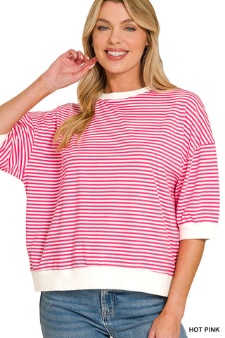 Buffy Striped Contrast Trim Top • Hot Pink