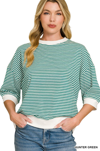 Louisa Striped Contrast Trim Top • Hunter