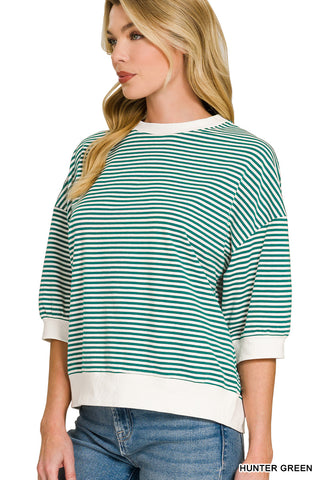 Louisa Striped Contrast Trim Top • Hunter