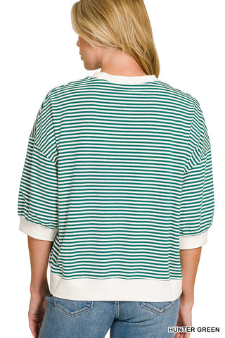 Louisa Striped Contrast Trim Top • Hunter