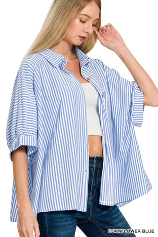 Stripes Away Oversized Button Down • Cornflower Blue