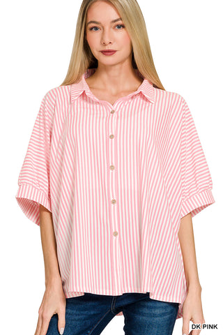 Stripes Away Oversized Button Down • Dark Pink