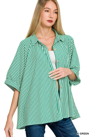 Stripes Away Oversized Button Down • Kelly Green