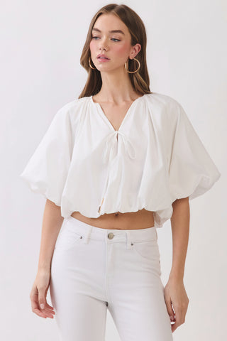 Tinsley Balloon Sleeve Crop Top • White