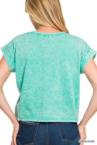 Mavis Washed Cotton Top • Turquoise