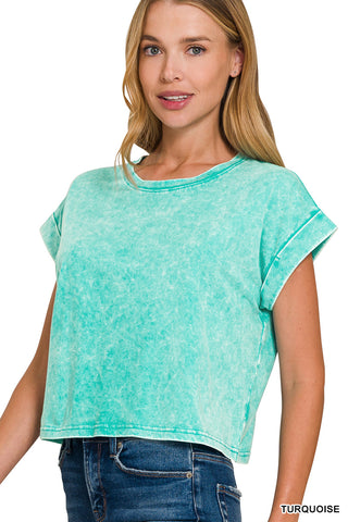 Mavis Washed Cotton Top • Turquoise