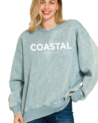 Coastal JI Acid Wash Oversize Fleece Pullover • Ash Blue