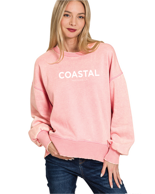 Coastal JI Acid Wash Fleece Pullover • Pink
