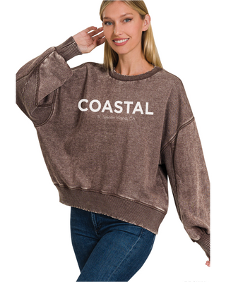 Coastal SSI Acid Wash Fleece Pullover • Brown