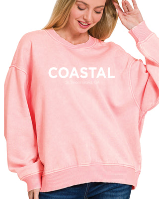 Coastal SSI Acid Wash Oversize Fleece Pullover • Pink