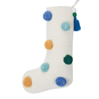 Colorful Pom Poms II Hooked Wool Holiday Stocking