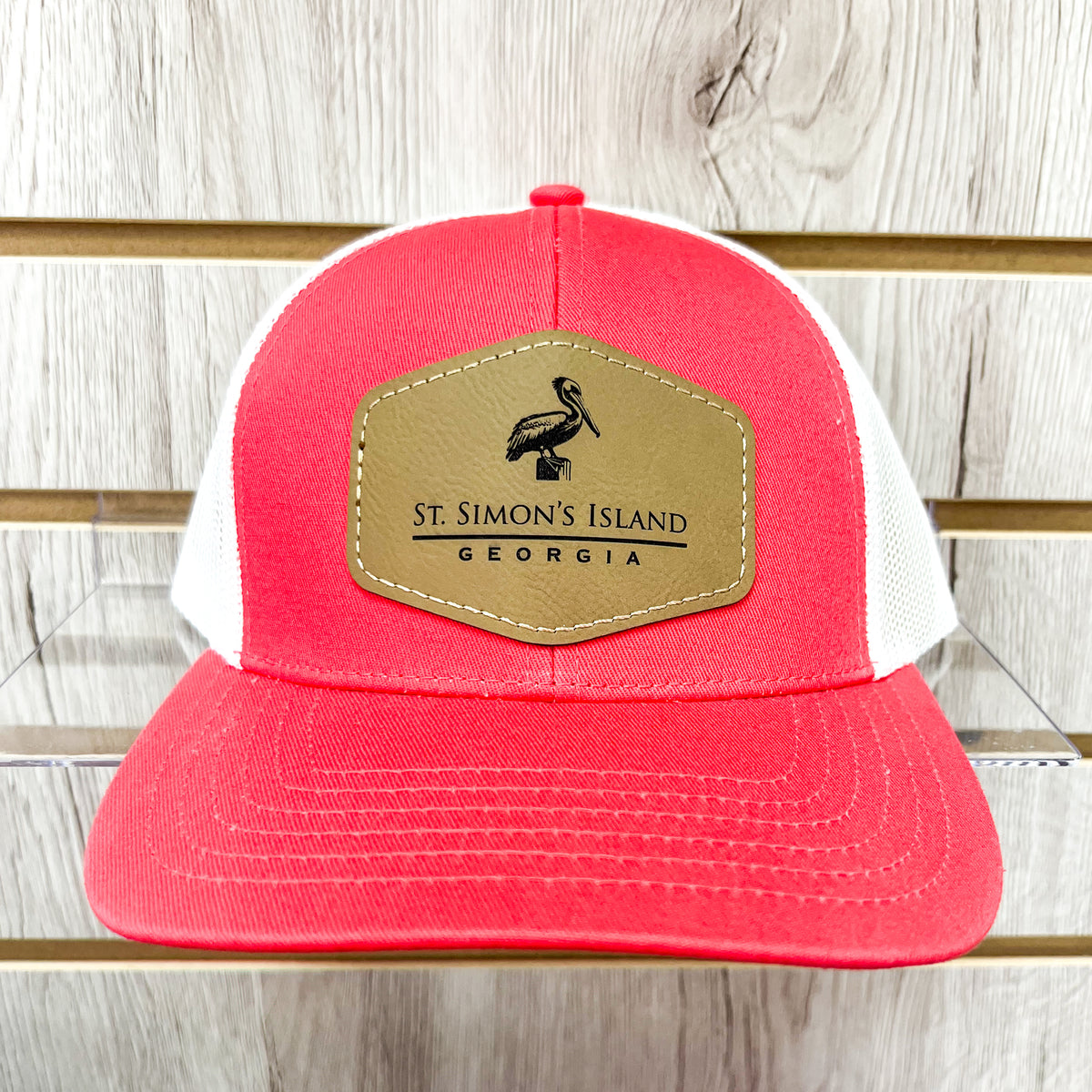 St. Simons Island Pelican Leather Hat • Watermelon