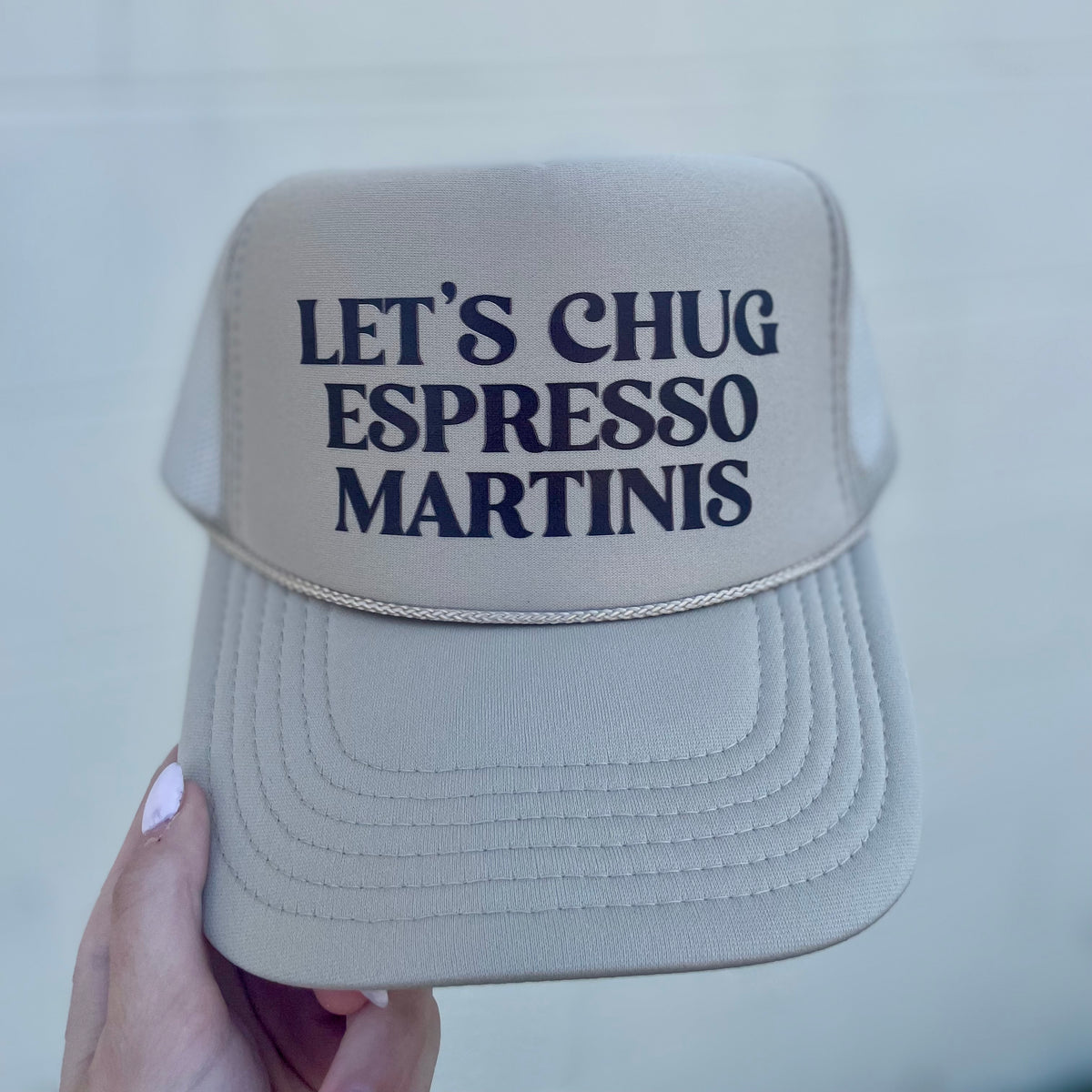 Let’s Chug Espresso Martinis Puff Hat • Tan