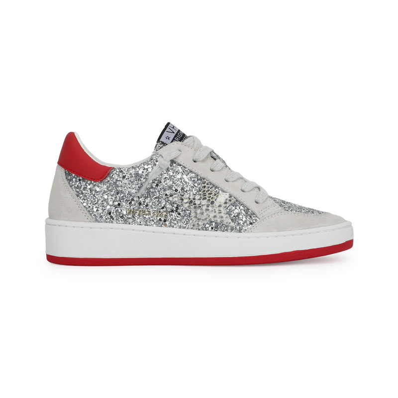Denisse 18 Sneaker • Silver + Red Glitter