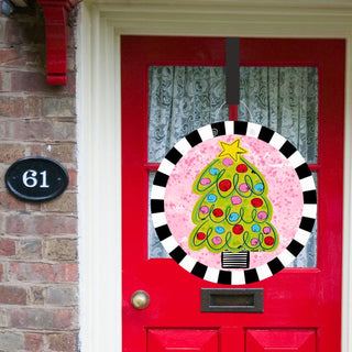 Pink Whimsical Christmas Tree Door Hanger