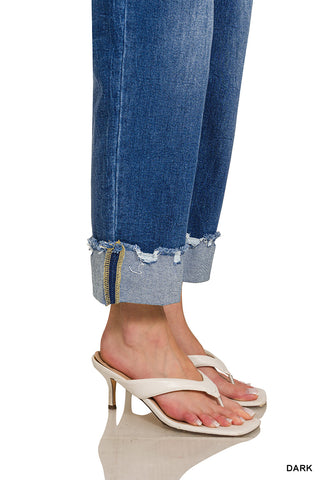 Brenna Wide Cuff Raw Hem Denim Jeans • Dark Wash