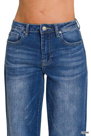Brenna Wide Cuff Raw Hem Denim Jeans • Dark Wash