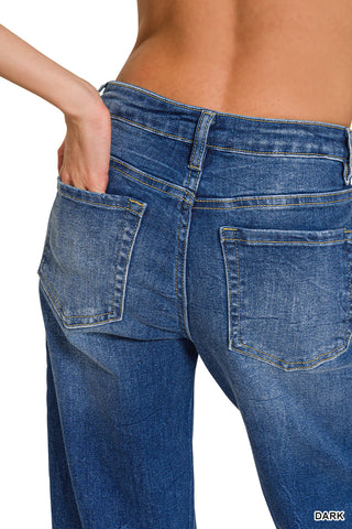 Brenna Wide Cuff Raw Hem Denim Jeans • Dark Wash