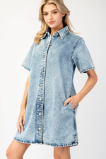 Everett Button Mini Dress • Denim