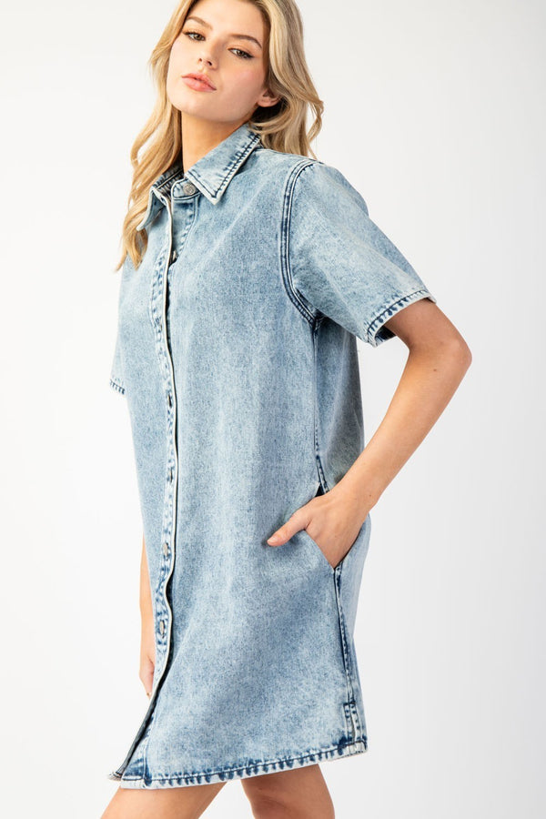 Everett Button Mini Dress • Denim