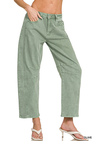Briar Barrel-Leg Denim Jeans • Olive