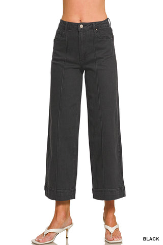 Leona High Rise Wide Leg Pintuck Jeans • Black