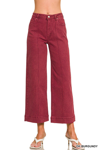 Leona High Rise Wide Leg Pintuck Jeans • Dark Burgundy
