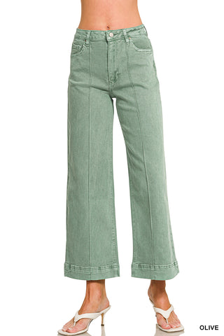 Leona High Rise Wide Leg Pintuck Jeans • Olive