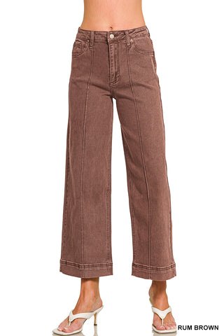 Leona High Rise Wide Leg Pintuck Jeans • Rum Brown