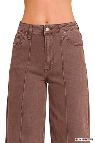 Leona High Rise Wide Leg Pintuck Jeans • Rum Brown