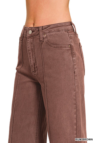 Leona High Rise Wide Leg Pintuck Jeans • Rum Brown